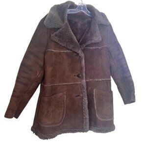 Peter Pan Canada Vintage 90s Shearling Leather Fur Short Coat Jacket Brown Warm